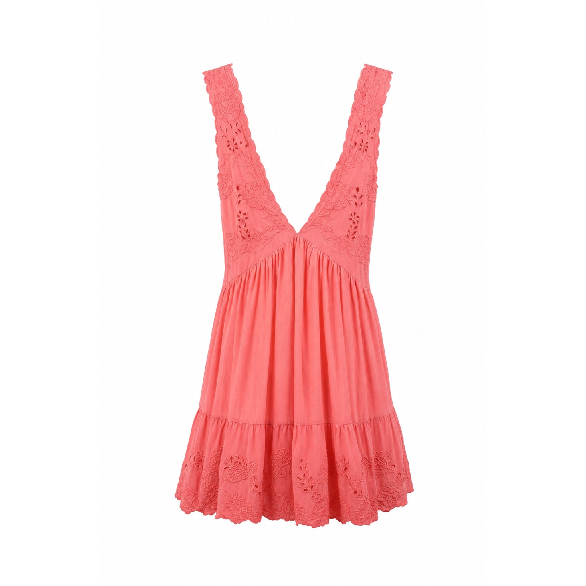 Neon Poplin Mini Dress - Coral - Juliet Dunn